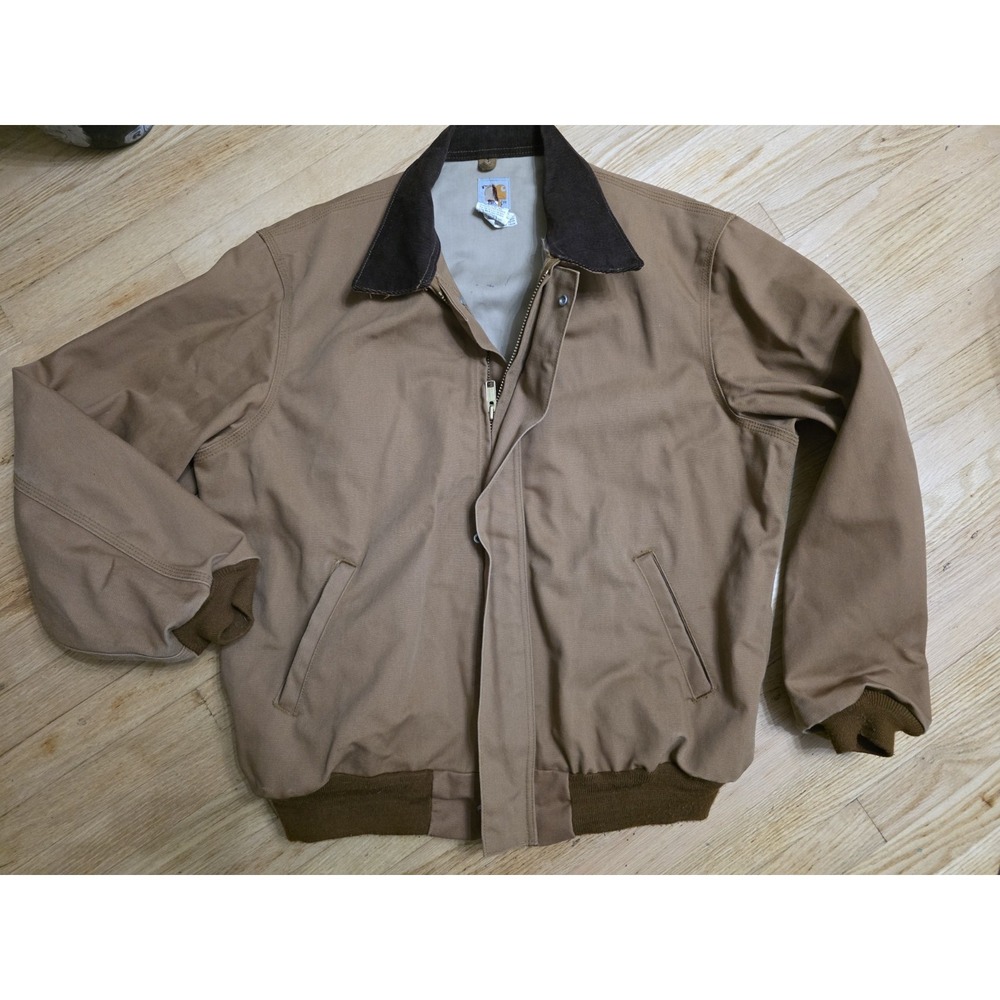 Vtg Carhartt FRJ147 BRN FR Flame Resistant Canvas Bomber Jacket Mens XL Regular